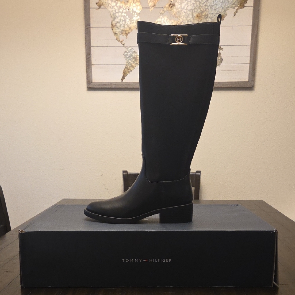 Tommy Hilfiger Black Knee-High Heeled Riding Boots